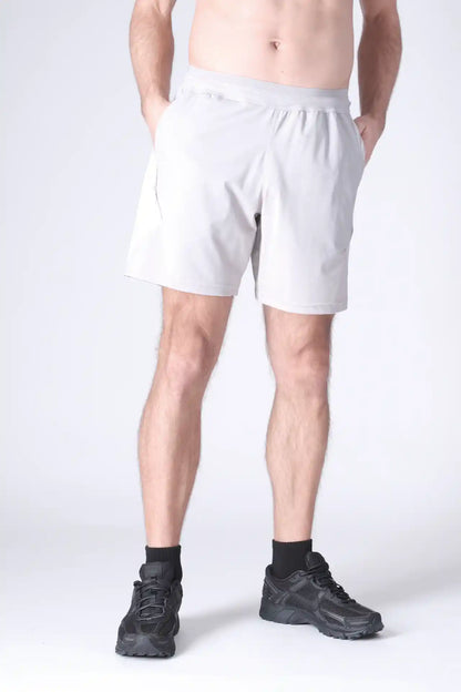 SPE0199 - Lightweight Stretch Nylon Linerless Workout Shorts 7" - Light Grey