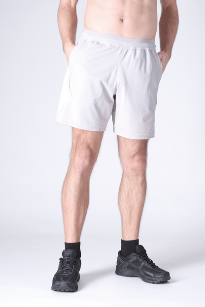 SPE0199 - Lightweight Stretch Nylon Linerless Workout Shorts 7" - Light Grey