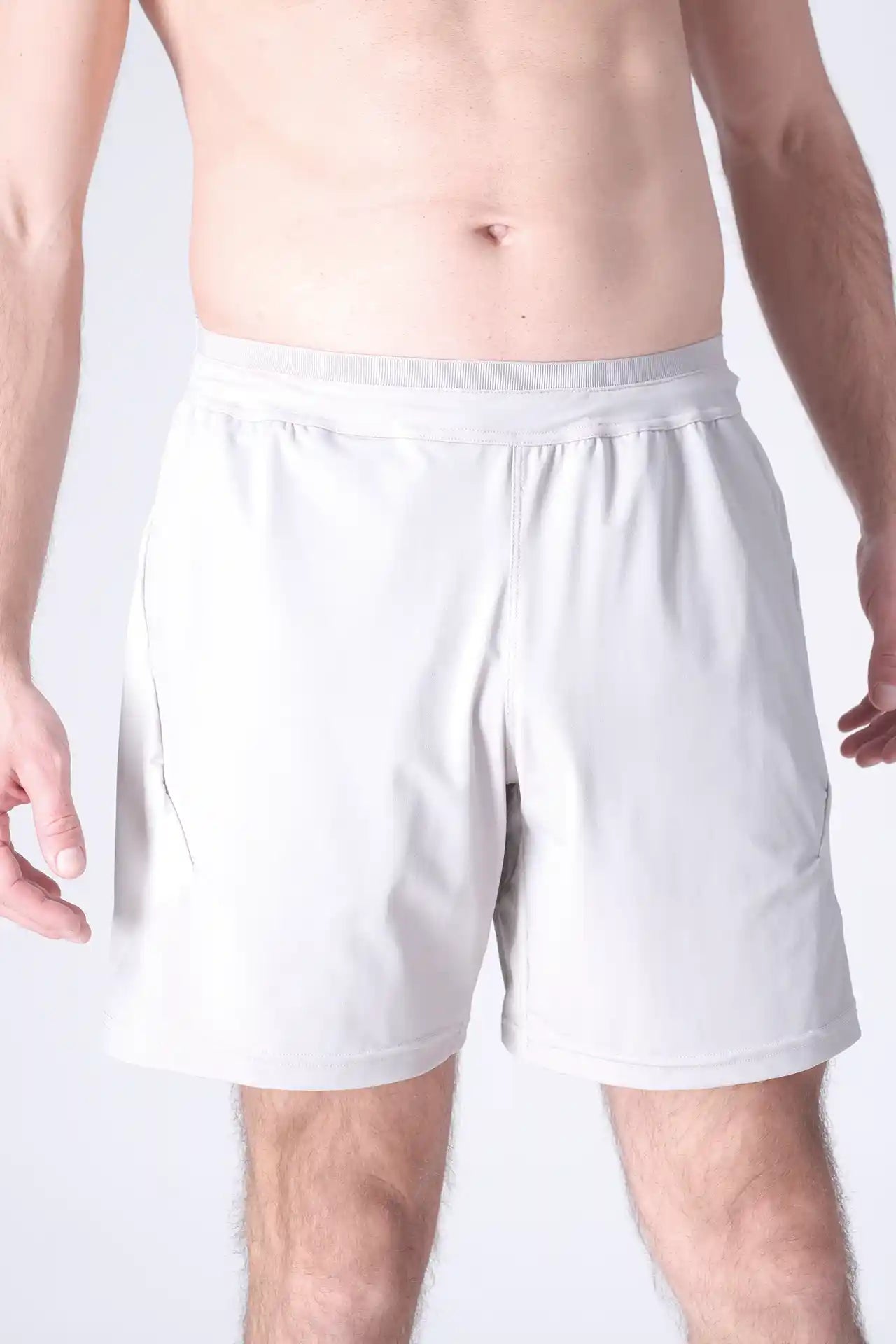 SPE0199 - Lightweight Stretch Nylon Linerless Workout Shorts 7" - Light Grey