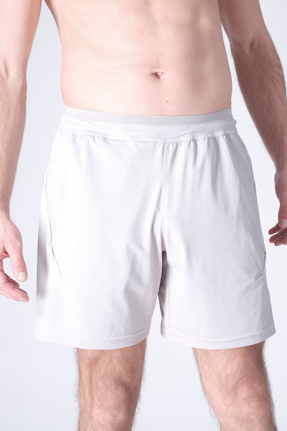 SPE0199 - Lightweight Stretch Nylon Linerless Workout Shorts 7" - Light Grey