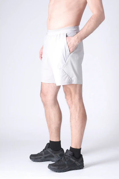 SPE0199 - Lightweight Stretch Nylon Linerless Workout Shorts 7" - Light Grey