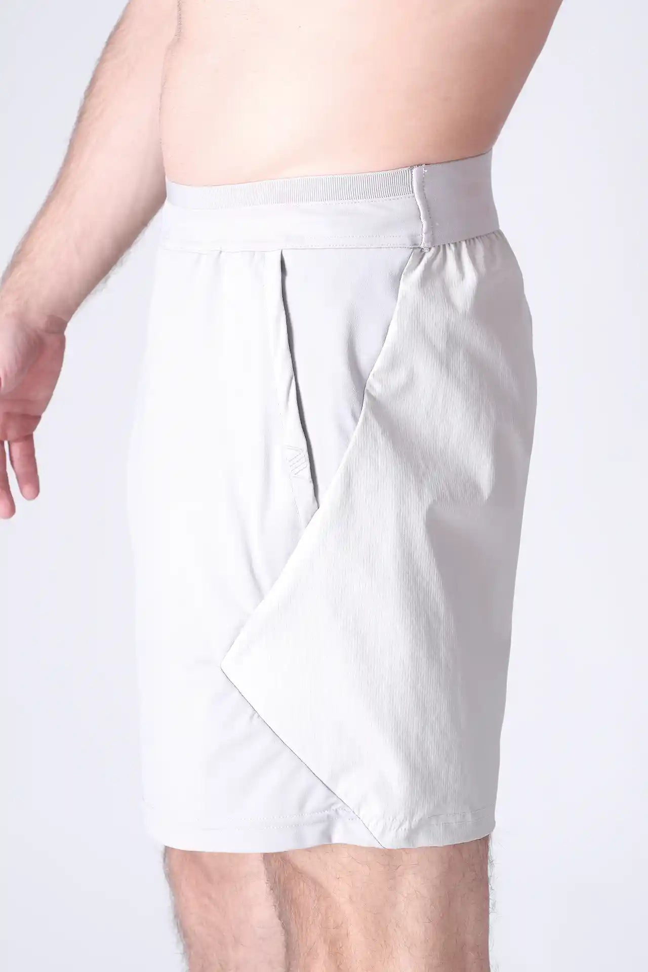 SPE0199 - Lightweight Stretch Nylon Linerless Workout Shorts 7" - Light Grey