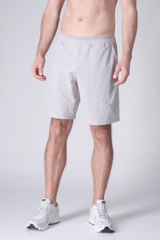 SPE0200 - Lightweight Stretch Nylon Linerless Workout Shorts 9" - Light Grey