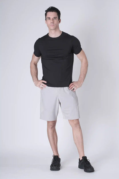 SPE0200 - Lightweight Stretch Nylon Linerless Workout Shorts 9" - Light Grey