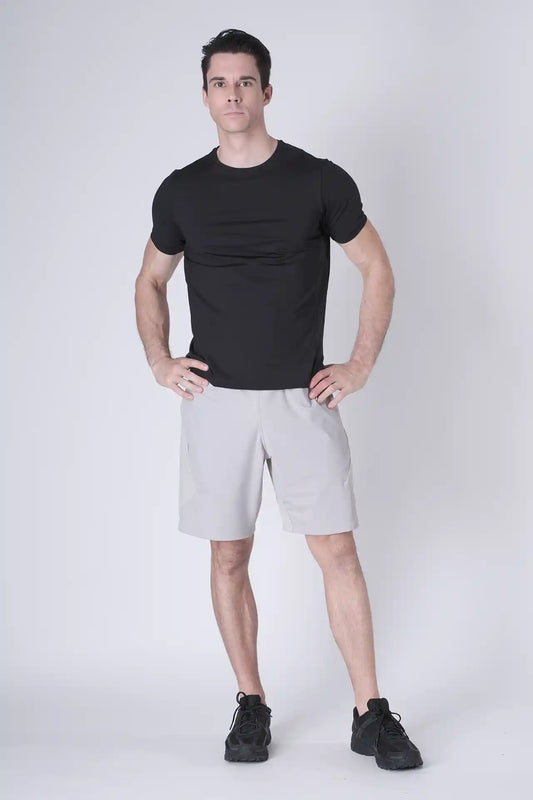 SPE0200 - Lightweight Stretch Nylon Linerless Workout Shorts 9" - Light Grey