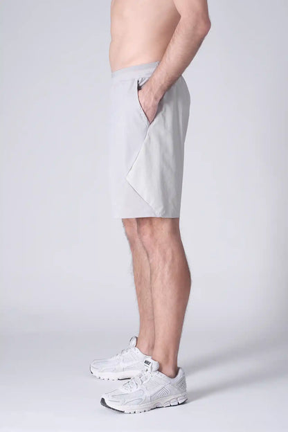 SPE0200 - Lightweight Stretch Nylon Linerless Workout Shorts 9" - Light Grey