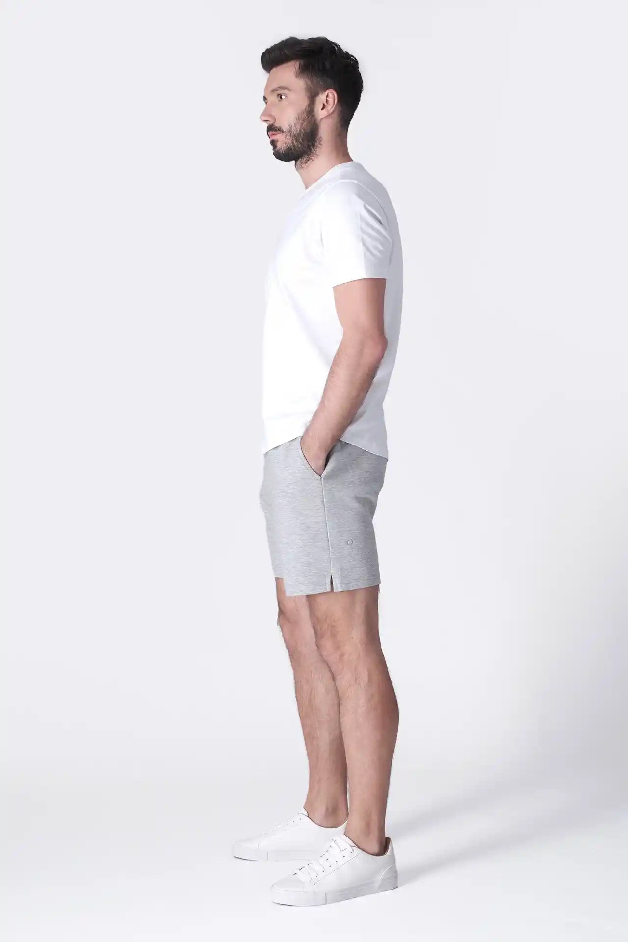 SPE0239 - Ultra Soft Mid-weight Stretch Interlock Back Zip Pocket Short 7" - Heather Grey