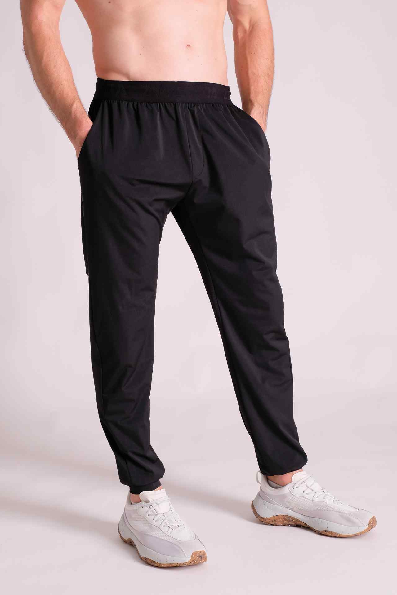 SPH0206 - Stretch Nylon Branded Elastic Running Joggers 31" - Black