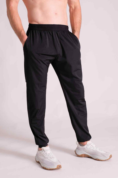 SPH0206 - Stretch Nylon Branded Elastic Running Joggers 31" - Black