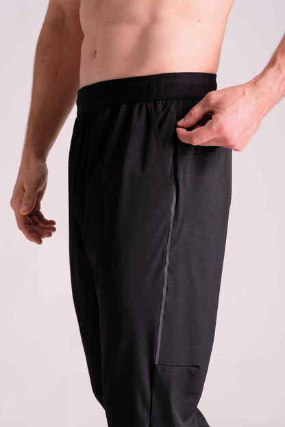 SPH0206 - Stretch Nylon Branded Elastic Running Joggers 31" - Black