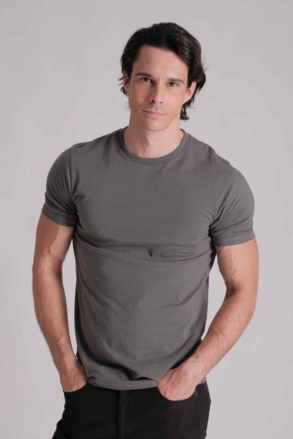 SPJ0001 - Classic Fit Crewneck Straight-Hem Essential Cotton Tee - Grey