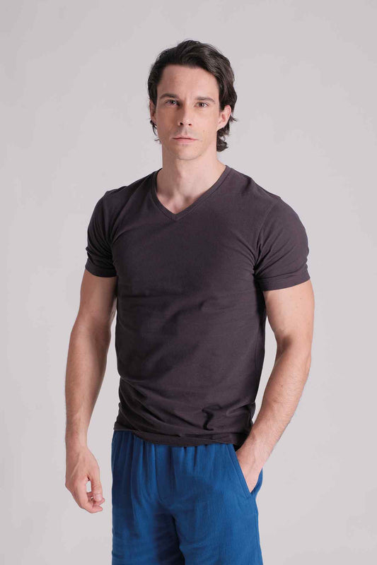 SPJ0002 - Classic Fit V-Neck Straight-Hem Essential Cotton Tee - Black