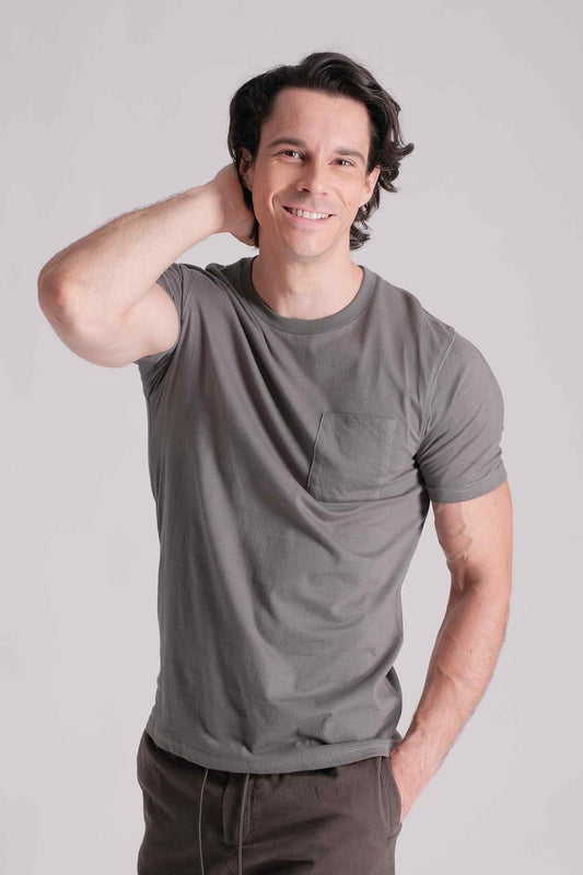 SPJ0011 - Classic Fit Crewneck Straight-Hem Essential Cotton Pocket Tee - Cyan
