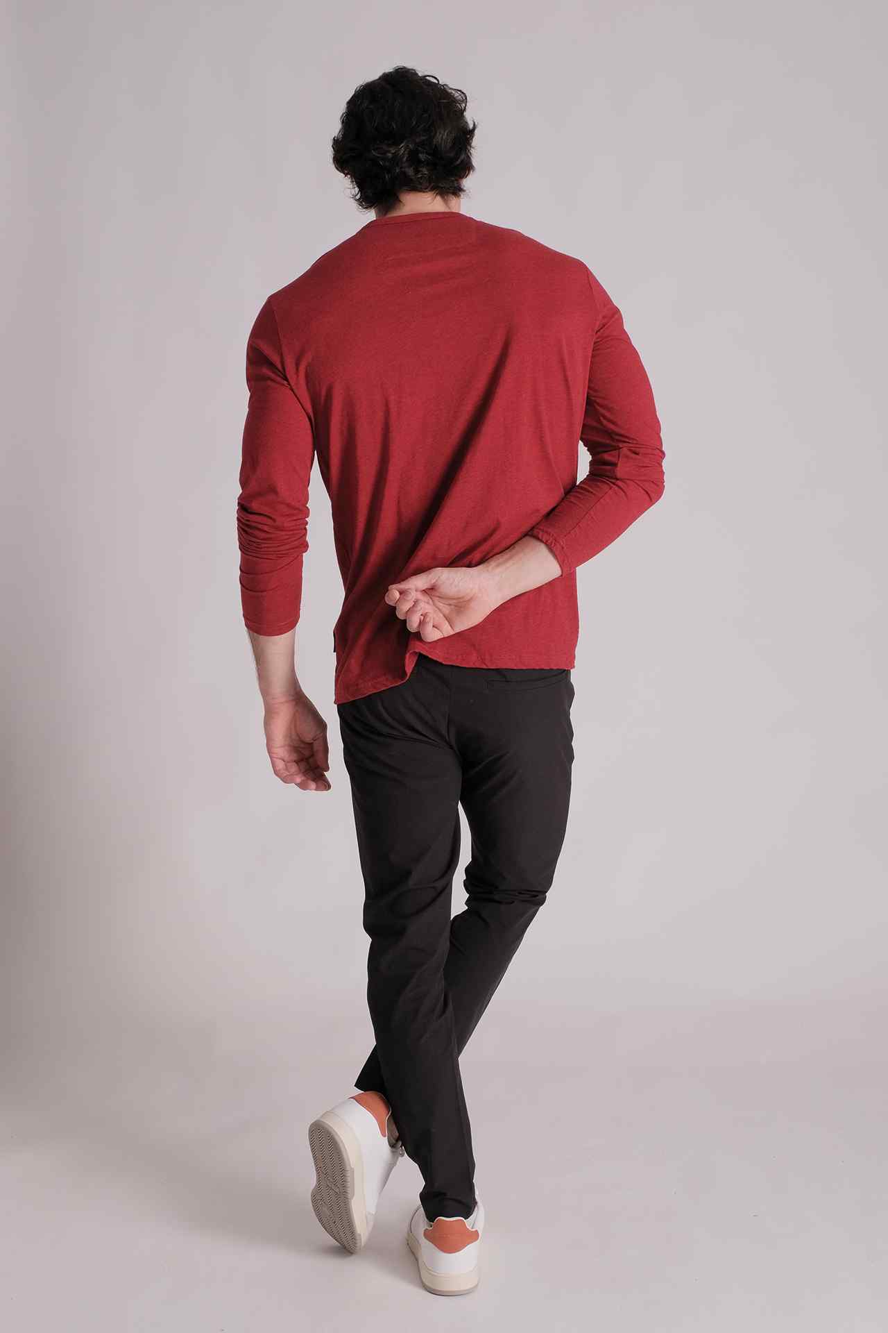 SPJ0137 - Essential US Supima Cotton Long Sleeve Henley - Heather Burgundy