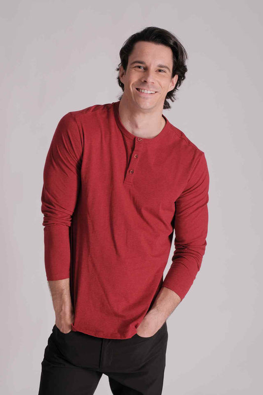 SPJ0137 - Essential US Supima Cotton Long Sleeve Henley - Heather Burgundy