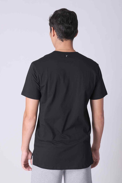 SPJ0143 - Essential Stretch Cotton Side Splits Short Sleeve Tee - Black