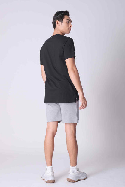 SPJ0143 - Essential Stretch Cotton Side Splits Short Sleeve Tee - Black