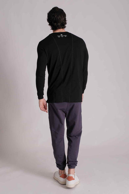 SPJ0167 - Stretch Cotton Active Fit Split Hem Long Sleeve Training Tee - Black