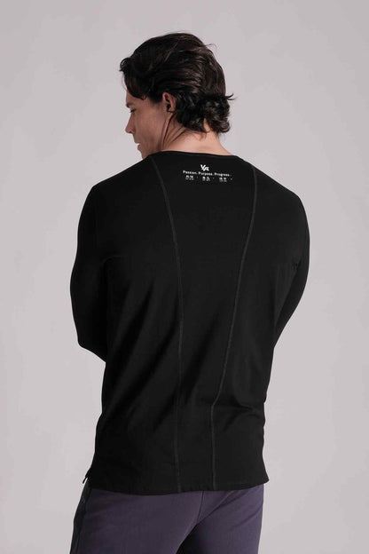 SPJ0167 - Stretch Cotton Active Fit Split Hem Long Sleeve Training Tee - Black
