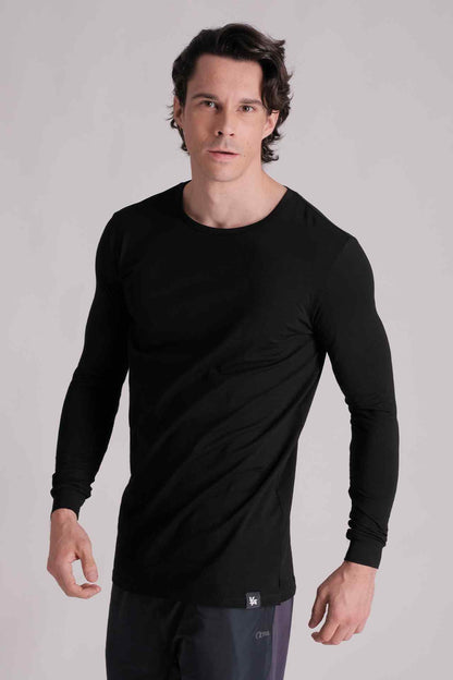 SPJ0167 - Stretch Cotton Active Fit Split Hem Long Sleeve Training Tee - Black