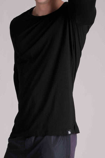 SPJ0167 - Stretch Cotton Active Fit Split Hem Long Sleeve Training Tee - Black
