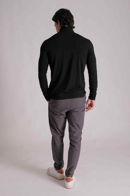 SPJ0217 - Essential Stretch Cotton Turtle Neck Long Sleeve Tee - Black