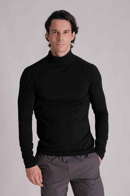 SPJ0217 - Essential Stretch Cotton Turtle Neck Long Sleeve Tee - Black