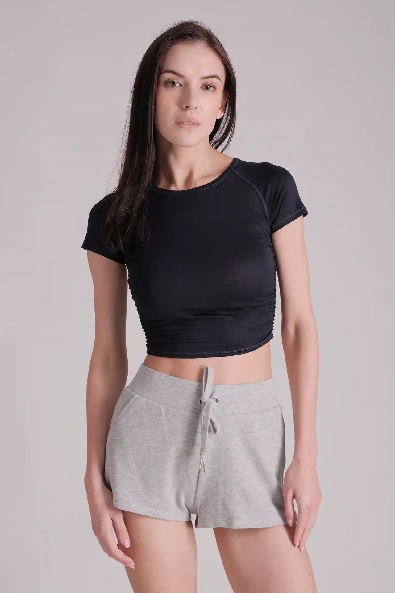 SPWJ0230 - Women's Ruched Side Crop Tee - Navy