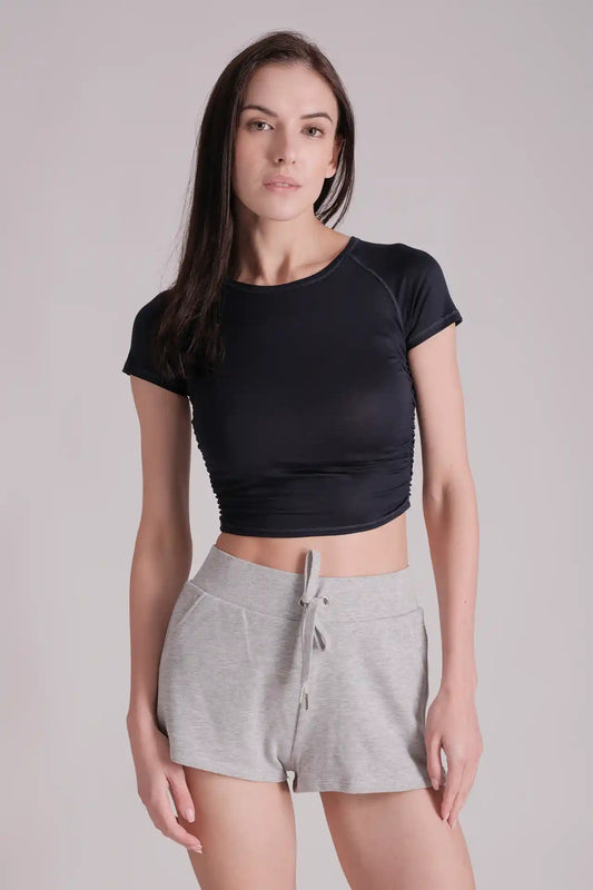 SPWJ0230 - Women's Ruched Side Crop Tee - Navy