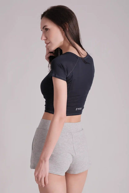 SPWJ0230 - Women's Ruched Side Crop Tee - Navy
