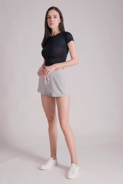 SPWJ0230 - Women's Ruched Side Crop Tee - Navy