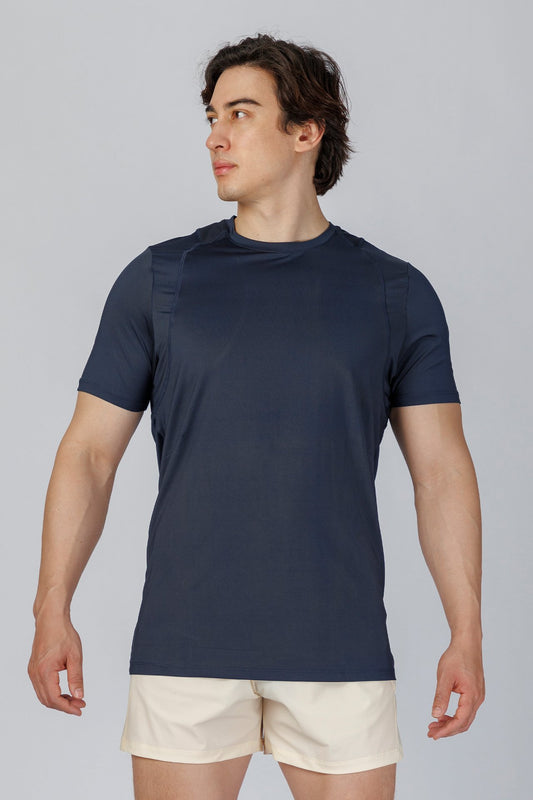 SPJ0246 - Quick-Dry 4-Way Stretch Back Mesh Running Tee - Navy