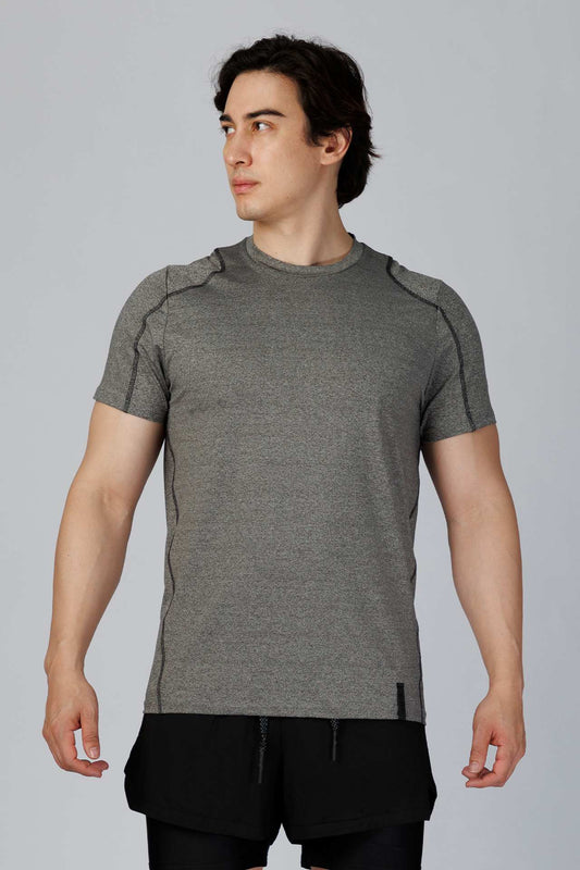 SPJ0251 - Quick-Dry 4-Way Stretch Flatlock Training Tee - Heather Grey