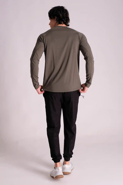 SPJ0272 - Stretch Bonded Eyelets Long Sleeve Active Tee - Army Green