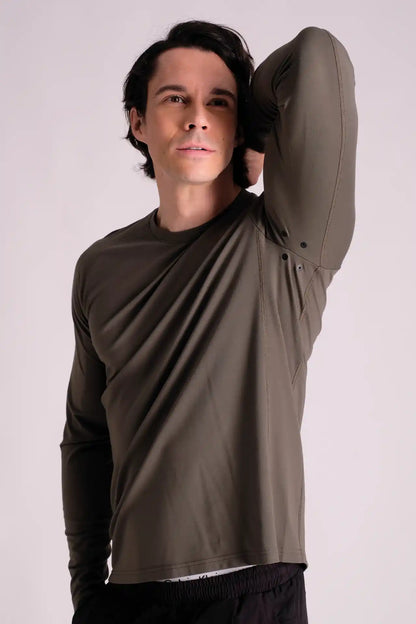 SPJ0272 - Stretch Bonded Eyelets Long Sleeve Active Tee - Army Green