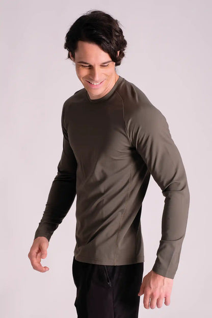 SPJ0272 - Stretch Bonded Eyelets Long Sleeve Active Tee - Army Green
