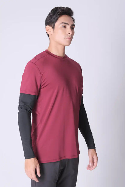 SPJ0288 - Quick-Dry Dual Sleeve Running Tee - Burgundy