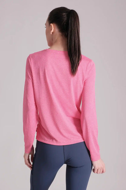 SPWJ0296 - Women's Side Split LS Hiking Top - Heather Pink