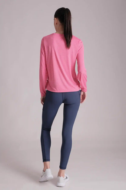SPWJ0296 - Women's Side Split LS Hiking Top - Heather Pink
