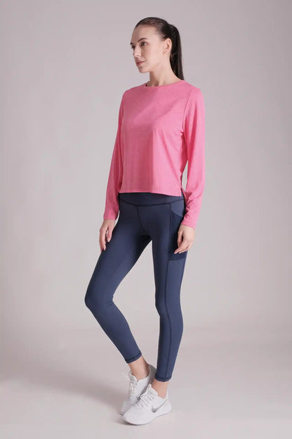 SPWJ0296 - Women's Side Split LS Hiking Top - Heather Pink