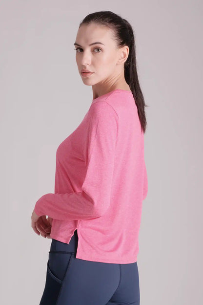 SPWJ0296 - Women's Side Split LS Hiking Top - Heather Pink