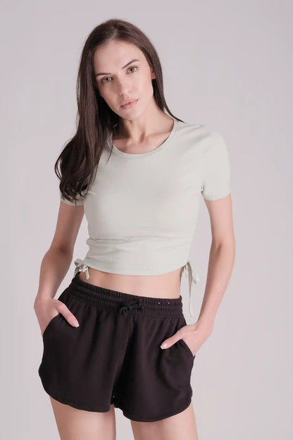 SPWJ0315 - Women's Essential Ruched Side Crop Tee - Mint