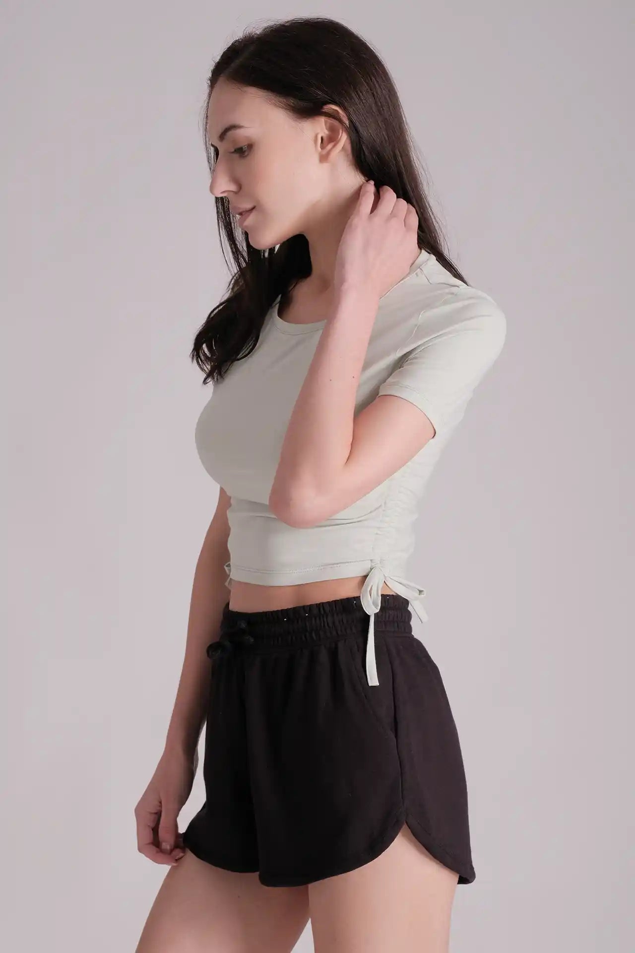 SPWJ0315 - Women's Essential Ruched Side Crop Tee - Mint