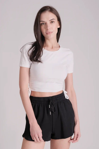 SPWJ0315 - Women's Essential Ruched Side Crop Tee - White