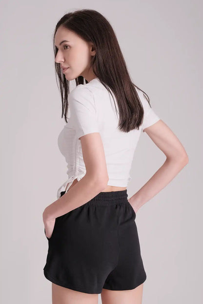 SPWJ0315 - Women's Essential Ruched Side Crop Tee - White