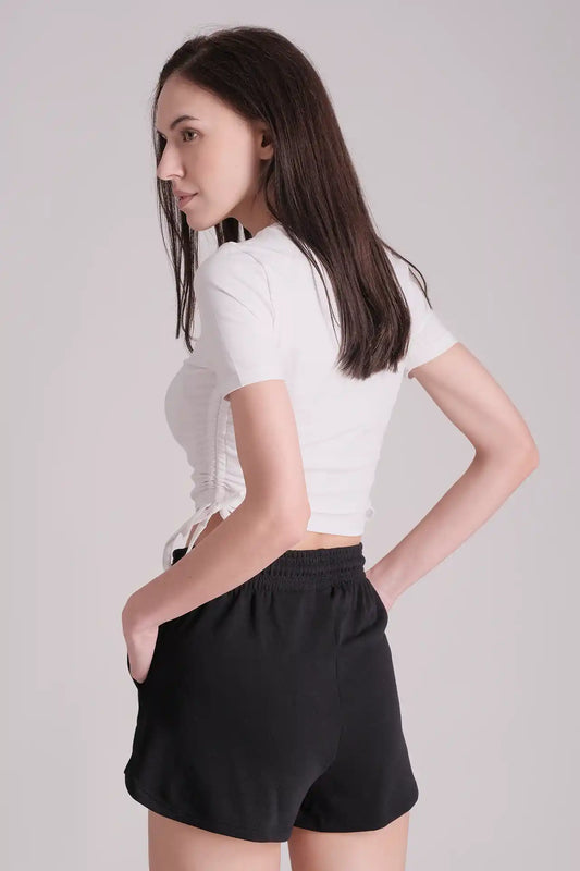 SPWJ0315 - Women's Essential Ruched Side Crop Tee - White