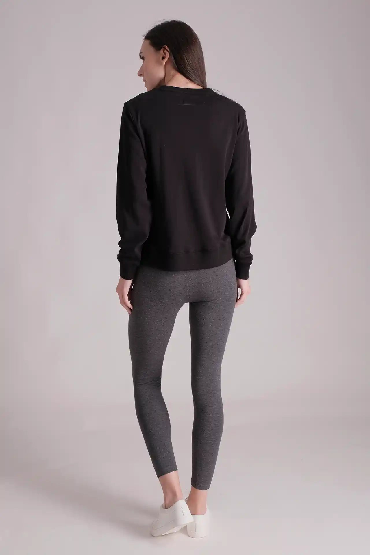 SPWJ0321 - Women's Essential Side Snap LS Sweat Shirt - Black