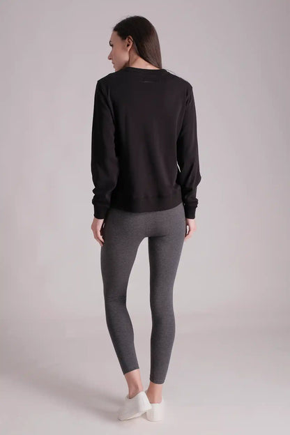 SPWJ0321 - Women's Essential Side Snap LS Sweat Shirt - Black