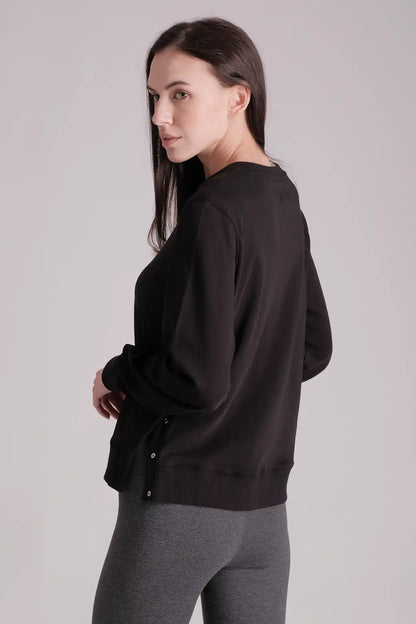 SPWJ0321 - Women's Essential Side Snap LS Sweat Shirt - Black