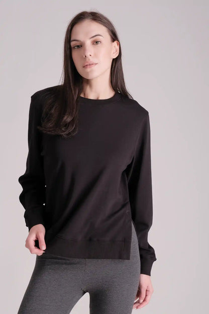 SPWJ0321 - Women's Essential Side Snap LS Sweat Shirt - Black
